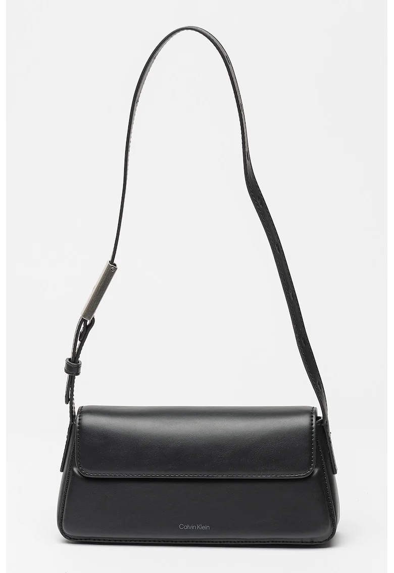 Geanta crossbody din piele ecologica cu clapa, Negru