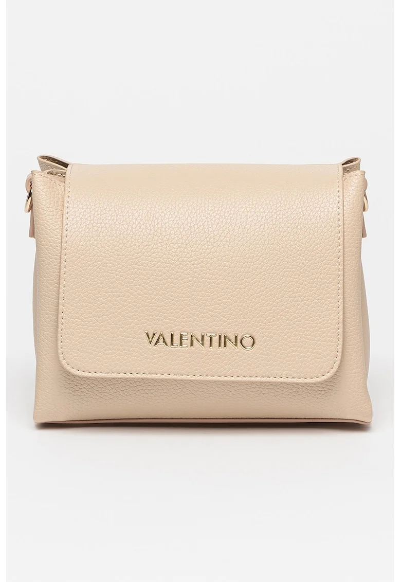 Geanta crossbody din piele ecologica cu aplicatie logo metalica Alexia, Alb fildes