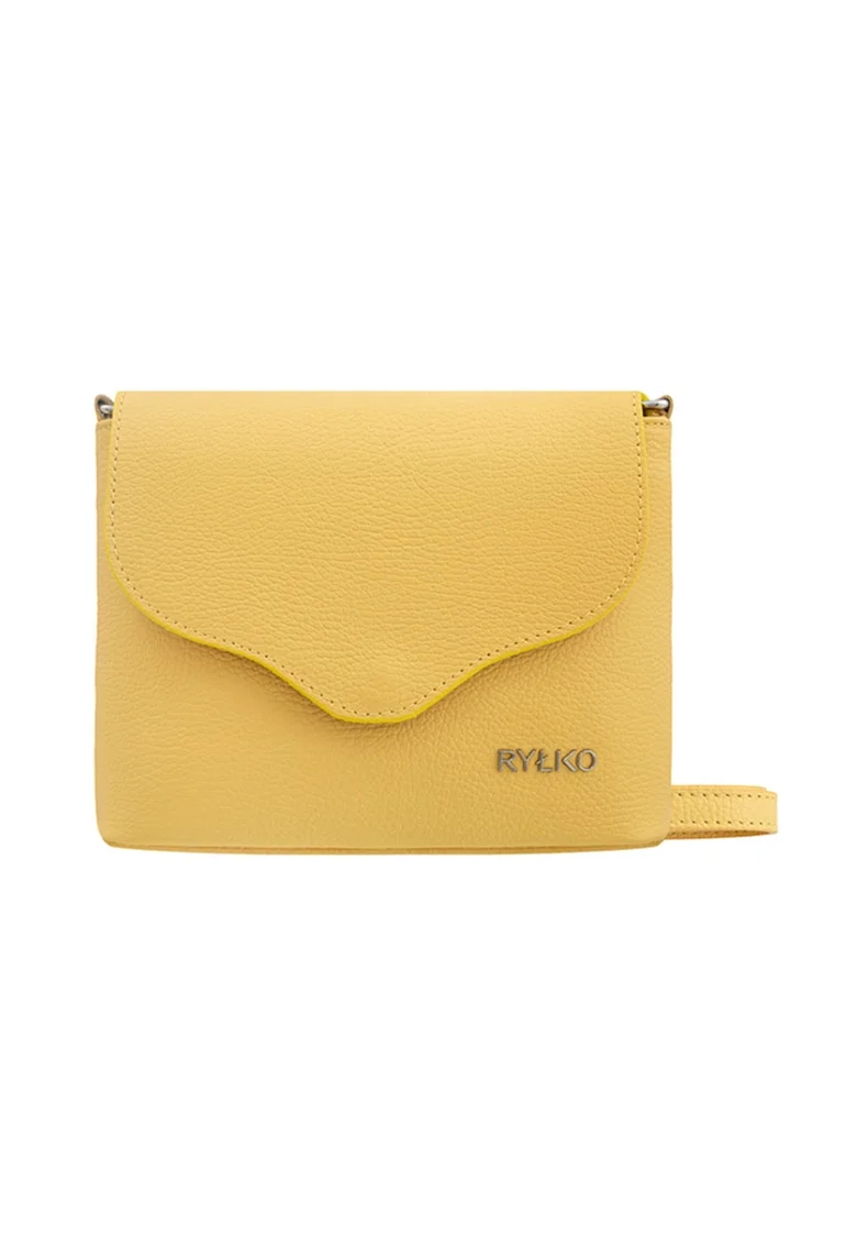 Geanta crossbody din piele cu clapa, Galben