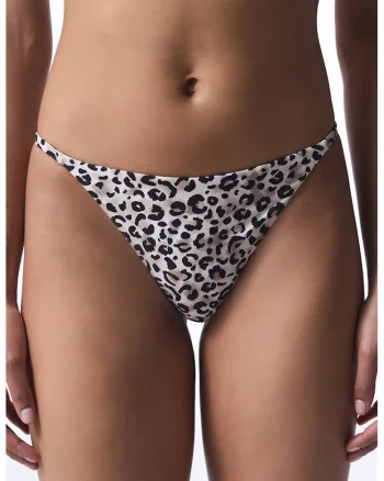 Slip brazilian cu model animal print, Alb/Negru/Maro nisip
