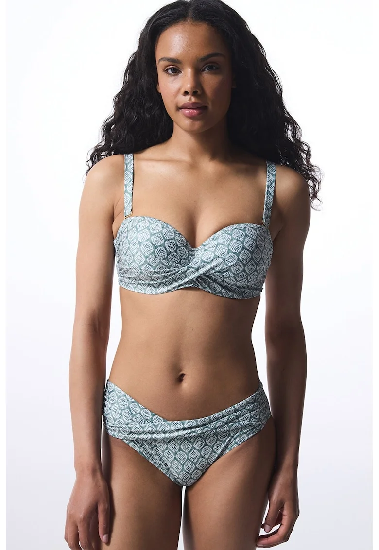 Sutien de baie cu model, Alb/Verde aquamarin