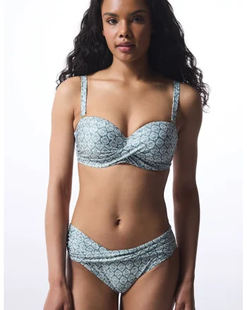 Sutien de baie cu model, Alb/Verde aquamarin
