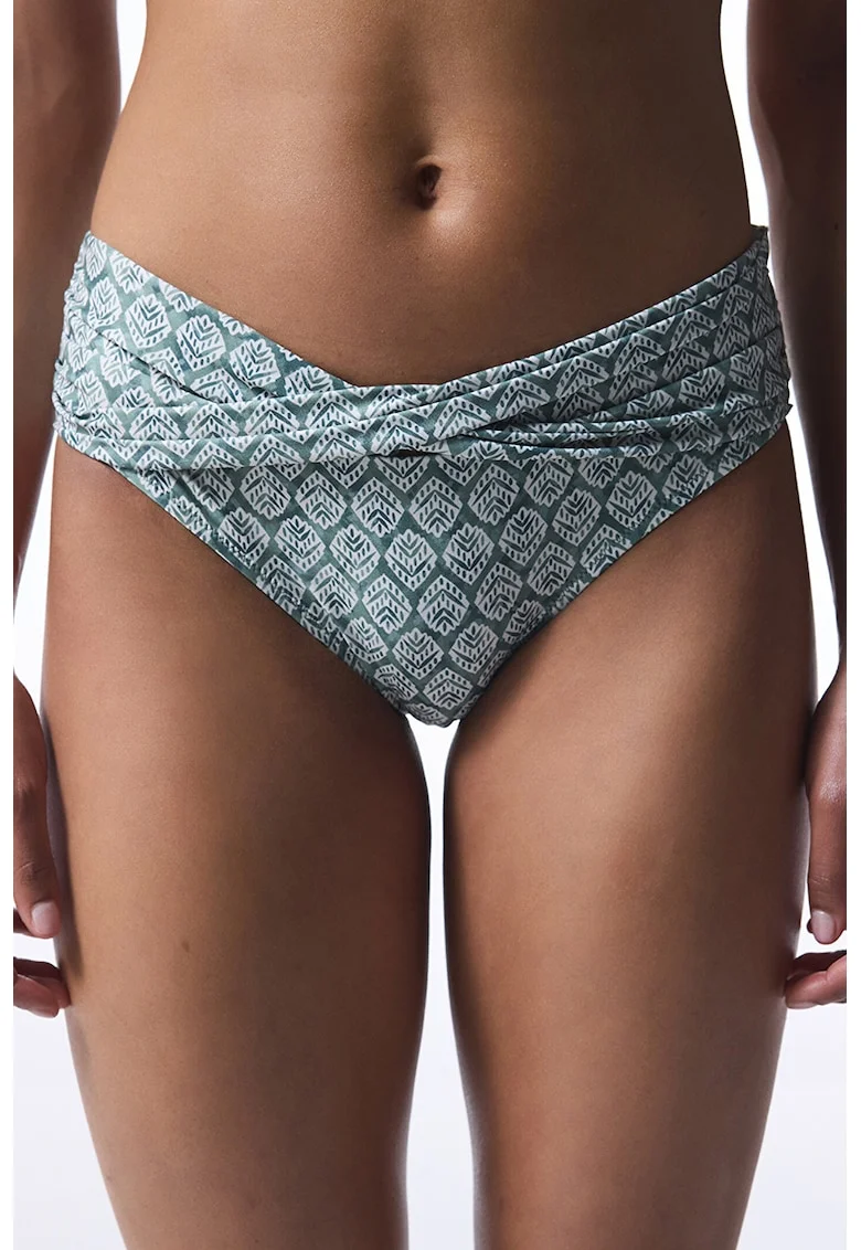 Slip cu model geometric, Alb optic/Verde aquamarin