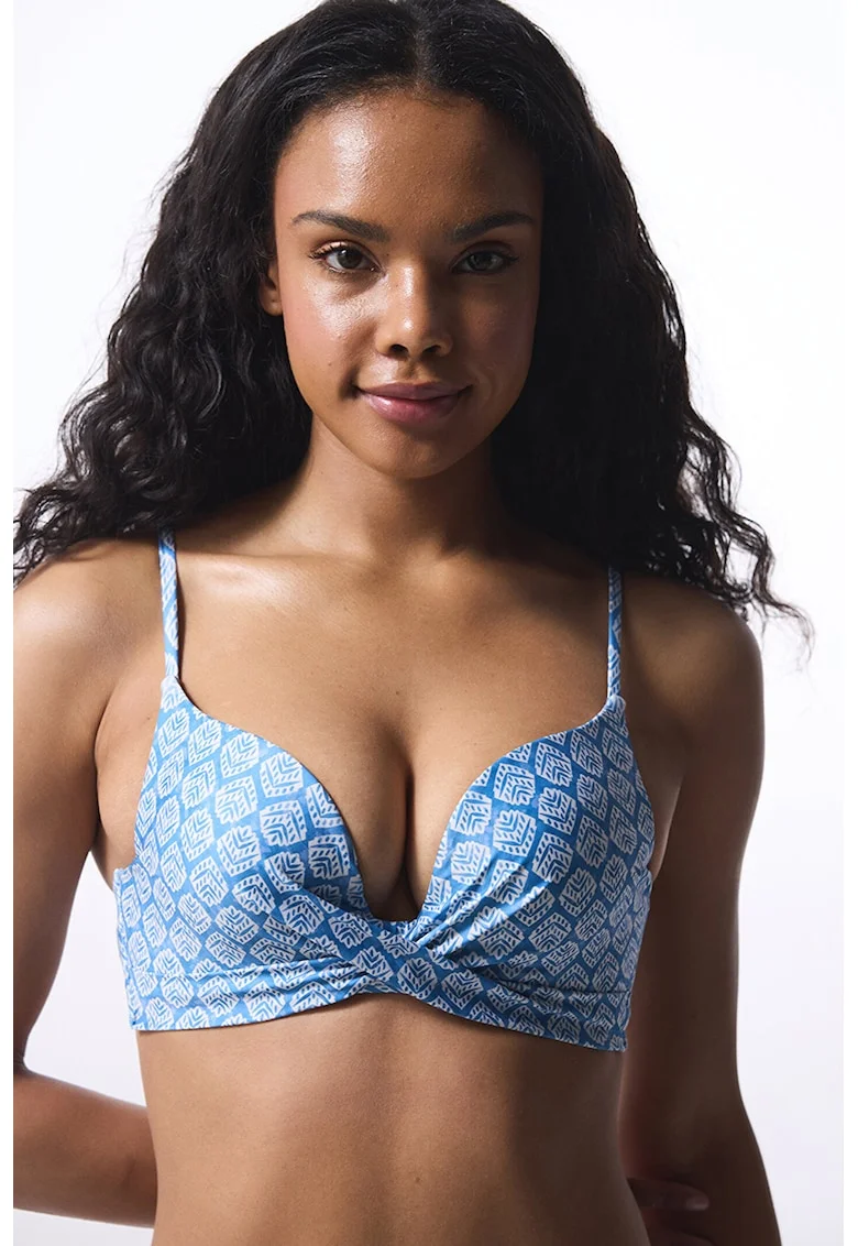 Sutien push-up cu imprimeu, Albastru pastel/Alb optic