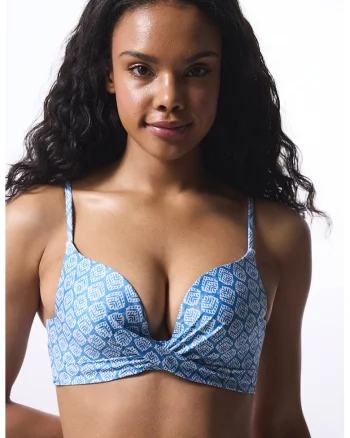 Sutien push-up cu imprimeu, Albastru pastel/Alb optic