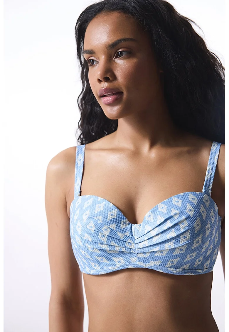 Sutien de baie cu model geometric, Albastru pastel/Alb optic