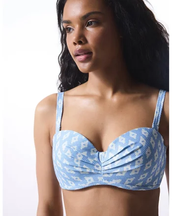 Sutien de baie cu model geometric, Albastru pastel/Alb optic