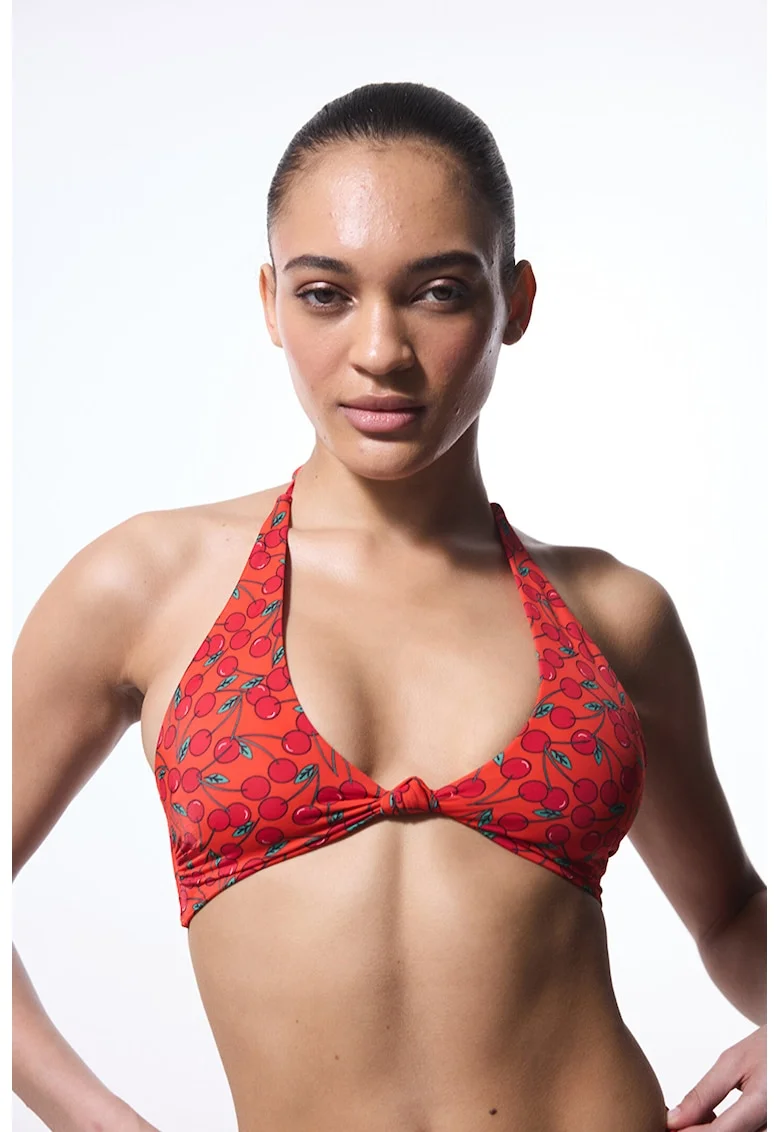 Sutien de baie halter cu imprimeu, Rosu/Verde feriga