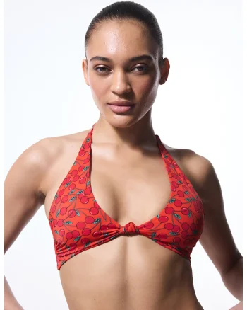 Sutien de baie halter cu imprimeu, Rosu/Verde feriga
