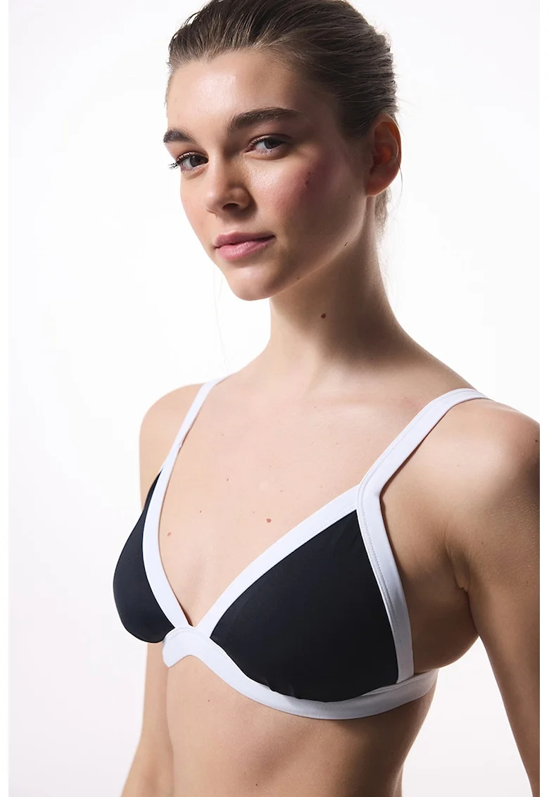Sutien colorblock de baie, Negru/Alb optic