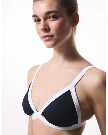 Sutien colorblock de baie, Negru/Alb optic