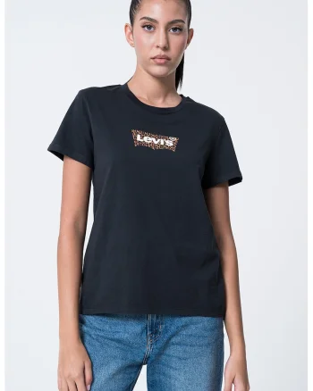 Tricou de bumbac cu decolteu la baza gatului, Maro inchis/Negru
