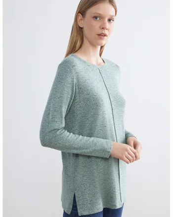 Pulover cu decolteu la baza gatului si slituri laterale la terminatie, Verde pal
