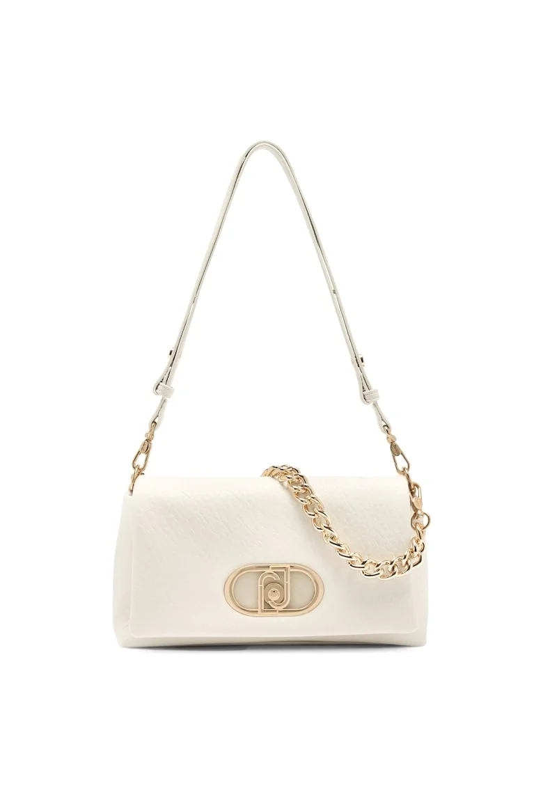 Geanta crossbody cu clapa si bareta de lant, Bej