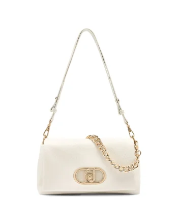 Geanta crossbody cu clapa si bareta de lant, Bej