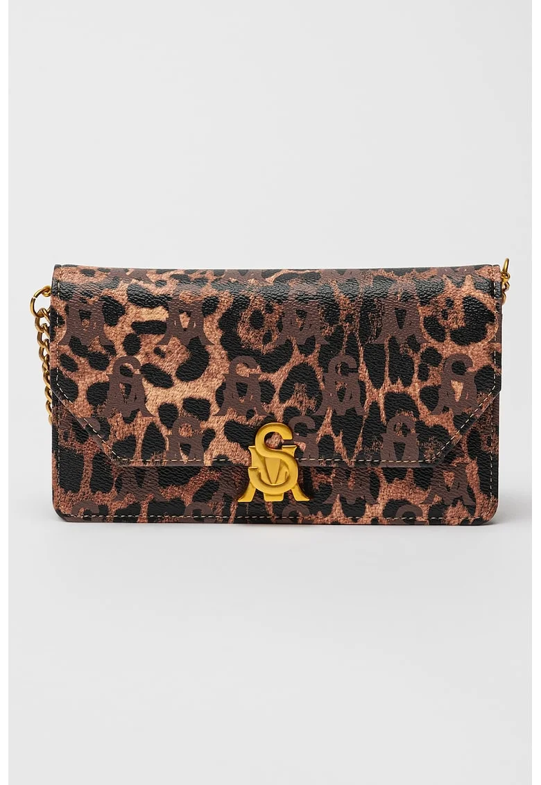 Geanta crossbody de piele ecologica cu animal print Noreen, Negru/Maro