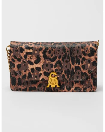 Geanta crossbody de piele ecologica cu animal print Noreen, Negru/Maro
