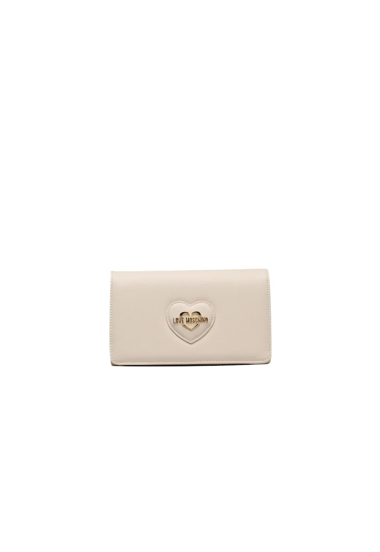 MOSCHINO, Geanta crossbody cu logo metalic, Bej