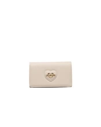MOSCHINO, Geanta crossbody cu logo metalic, Bej