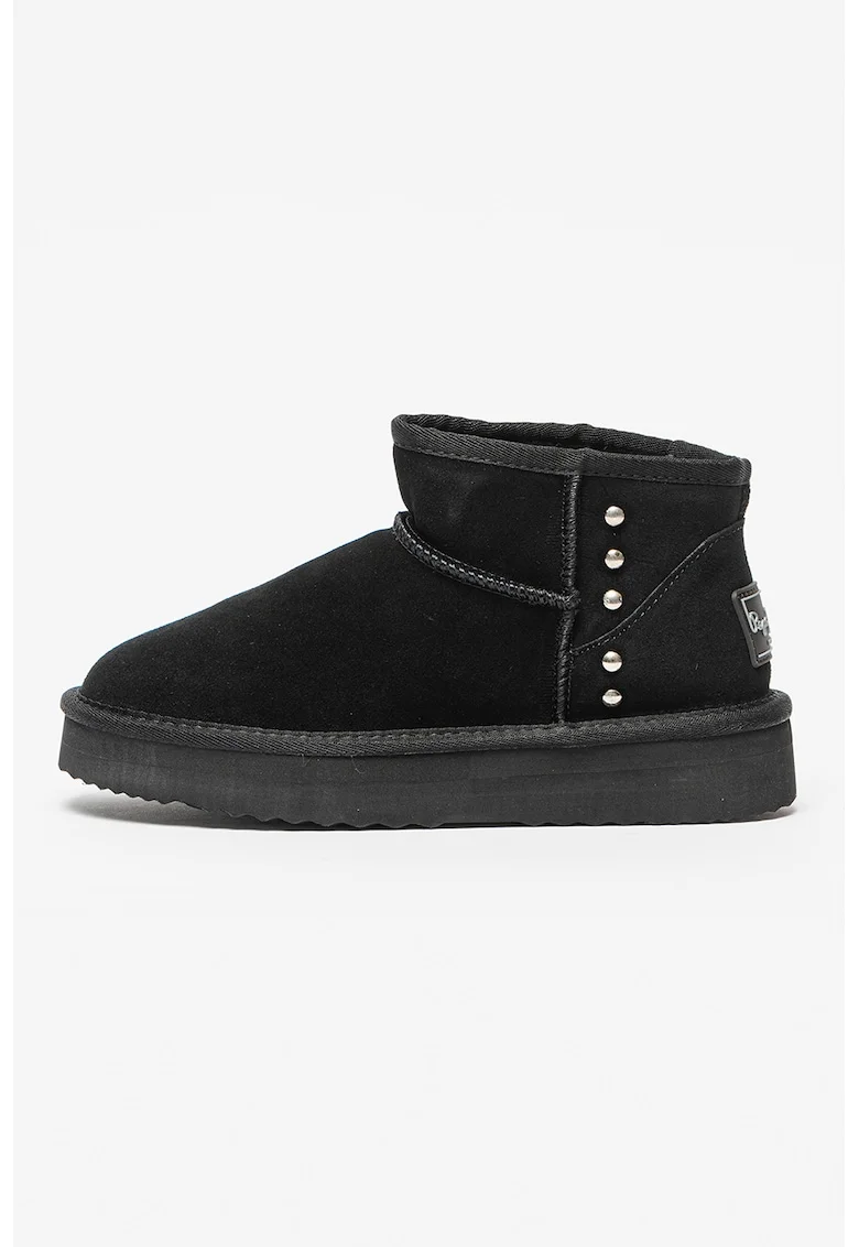 Ghete slip-on de piele intoarsa cu tinte Nicole, Negru
