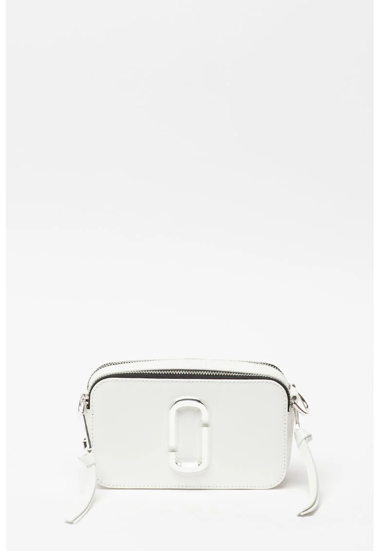 Geanta crossbody de piele Snapshot, Alb optic/Argintiu