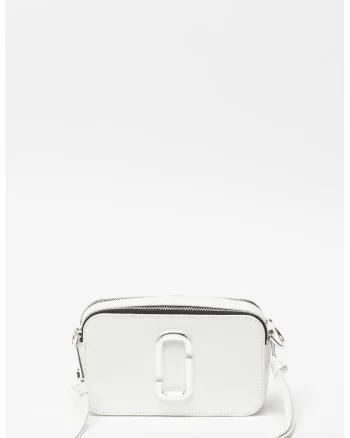 Geanta crossbody de piele Snapshot, Alb optic/Argintiu