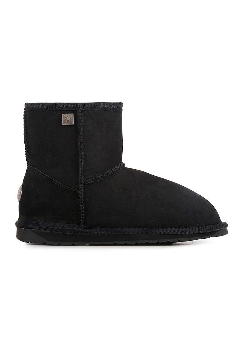 Ghete slip-on de piele intoarsa cu logo discret, Negru
