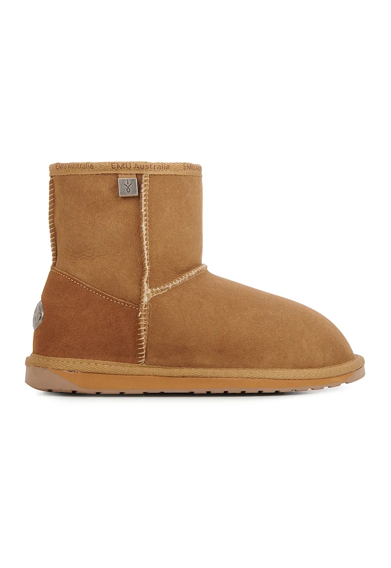 Ghete slip-on de piele intoarsa cu logo discret, Caramel