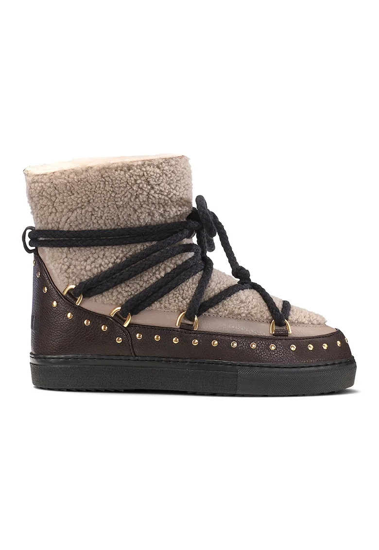 Ghete slip-on de piele cu logo brodat, Maro taupe