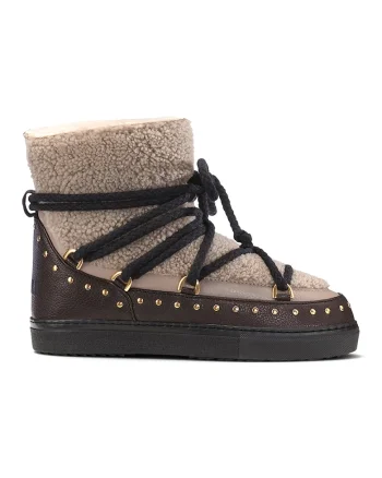 Ghete slip-on de piele cu logo brodat, Maro taupe