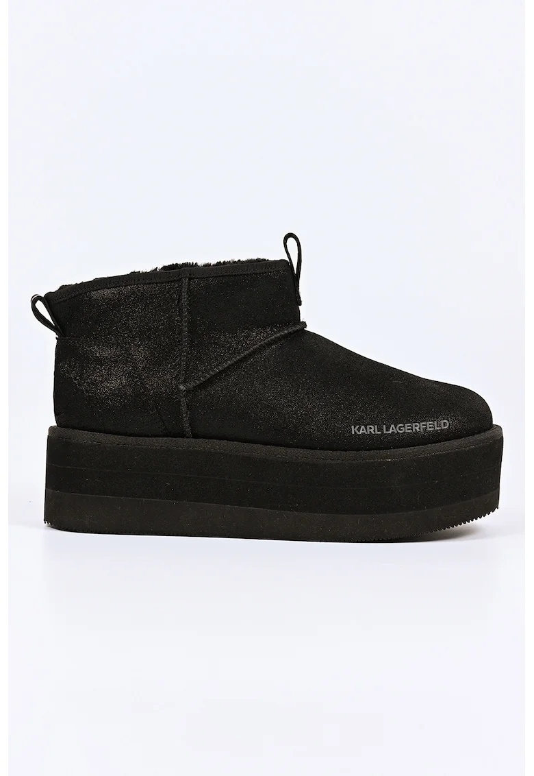 Ghete slip-on din piele intoarsa cu talpa flatform, Negru