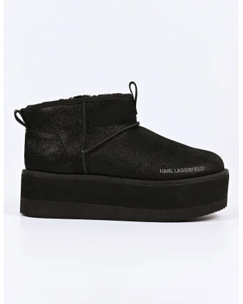Ghete slip-on din piele intoarsa cu talpa flatform, Negru