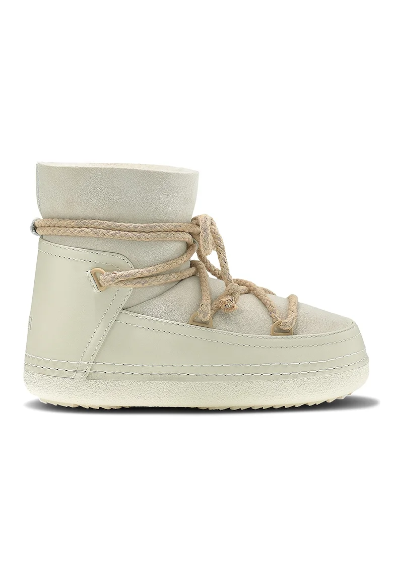 Ghete slip-on de piele si piele intoarsa, Alb fildes/Bej