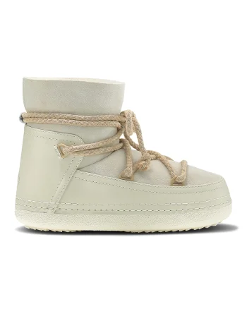 Ghete slip-on de piele si piele intoarsa, Alb fildes/Bej