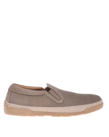 Pantofi slip-on din piele nabuc cu design perforat, Bej