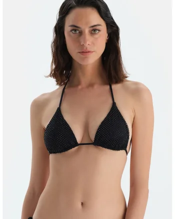 Sutien triunghiular cu strasuri, Negru