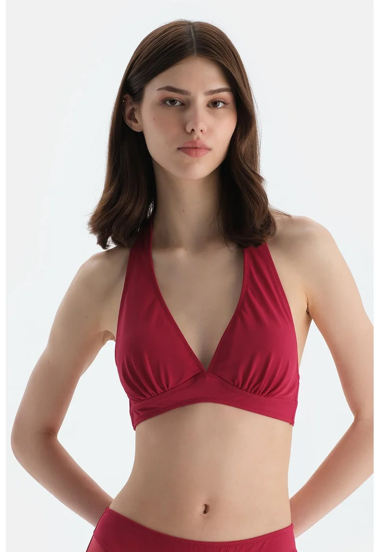 Sutien de baie cu burete si decolteu halter, Rosu stins