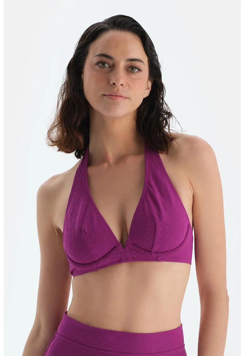 Sutien de baie cu decolteu halter, Roz fandango