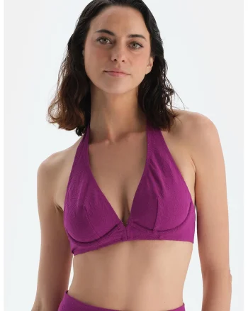 Sutien de baie cu decolteu halter, Roz fandango
