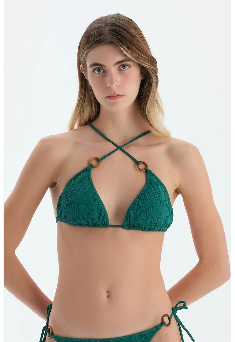 Sutien de baie cu cupe triunghiulare si aspect texturat, Verde englez