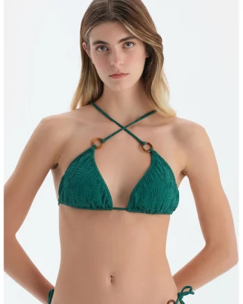 Sutien de baie cu cupe triunghiulare si aspect texturat, Verde englez