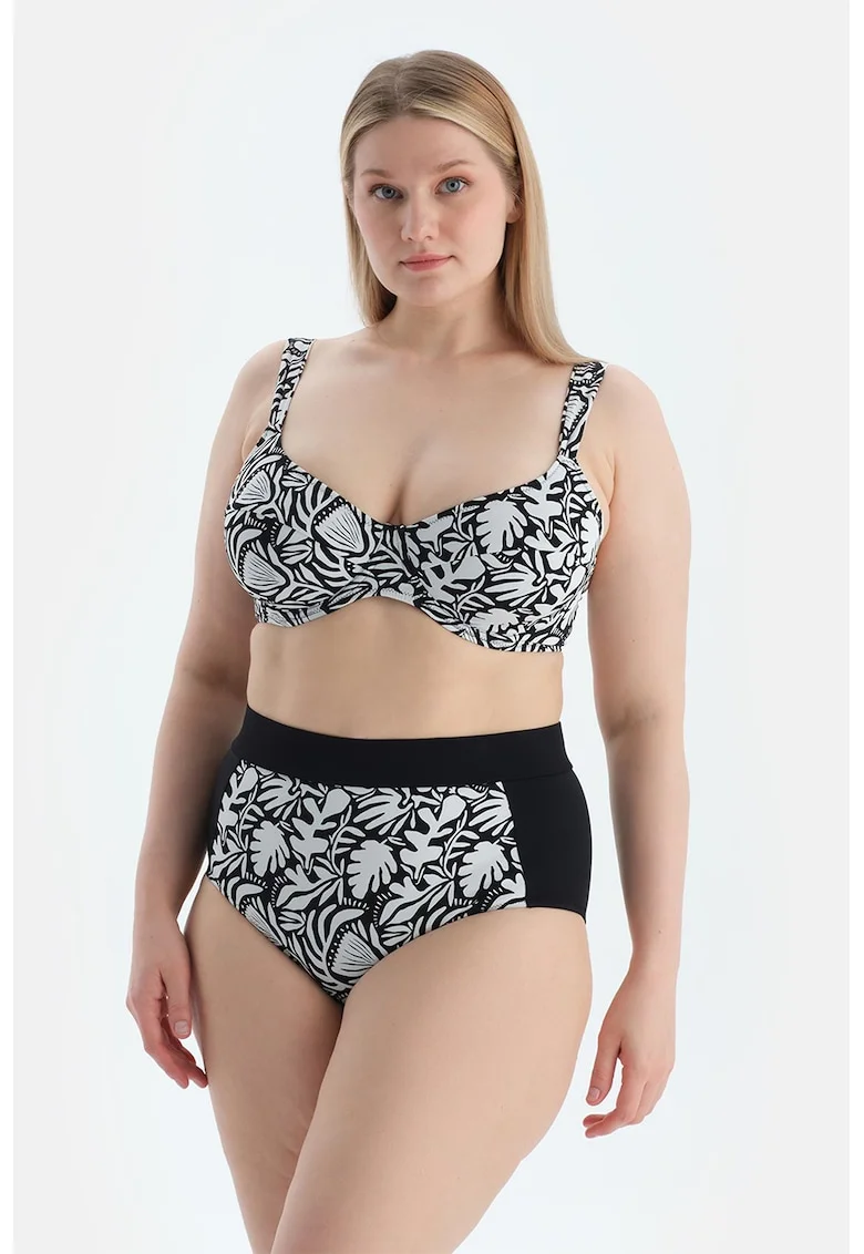 Sutien de baie cu model grafic, Alb/Negru