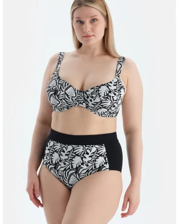 Sutien de baie cu model grafic, Alb/Negru