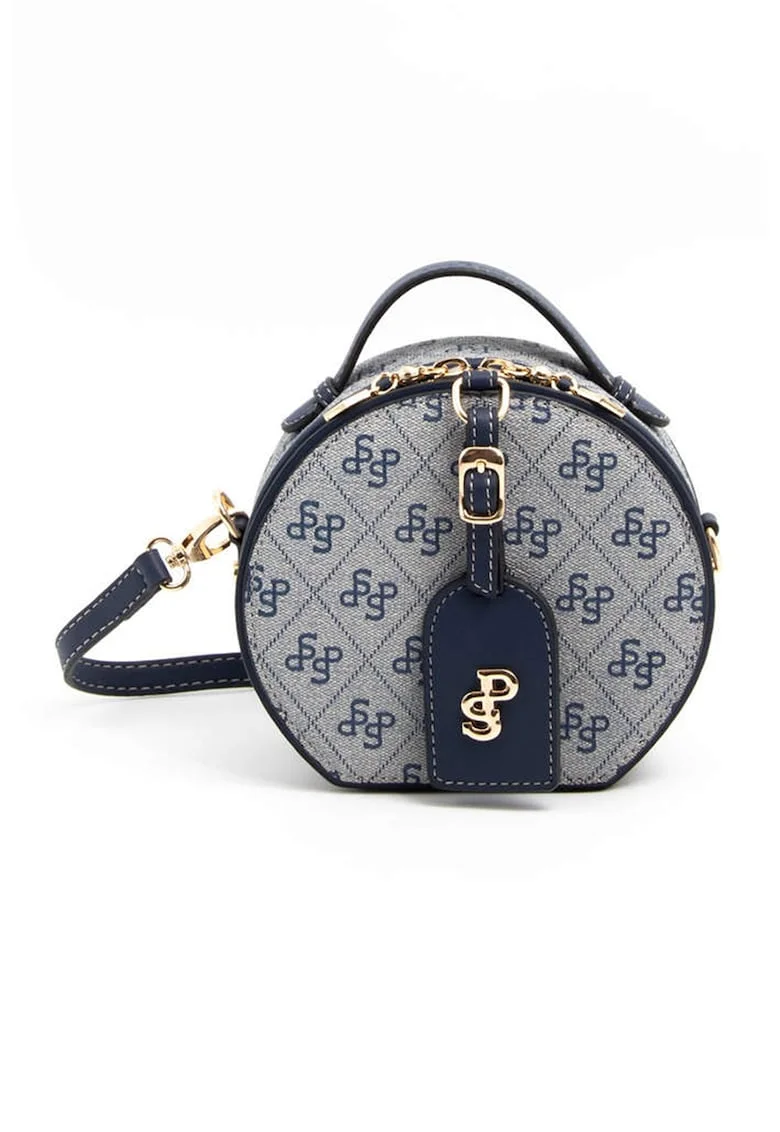 Geanta crossbody din piele ecologica cu model, Gri deschis/Albastru inchis