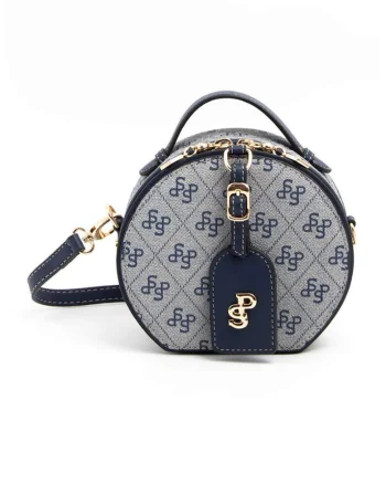 Geanta crossbody din piele ecologica cu model, Gri deschis/Albastru inchis
