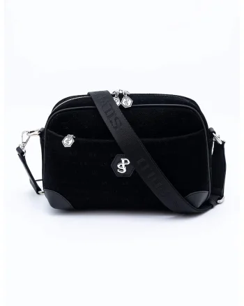 Geanta crossbody cu buzunare cu fermoar, Negru
