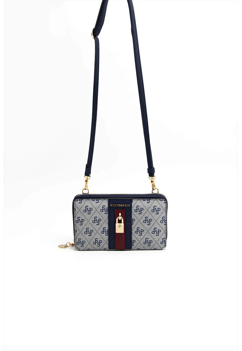 Geanta crossbody din piele ecologica, Gri deschis/Albastru inchis