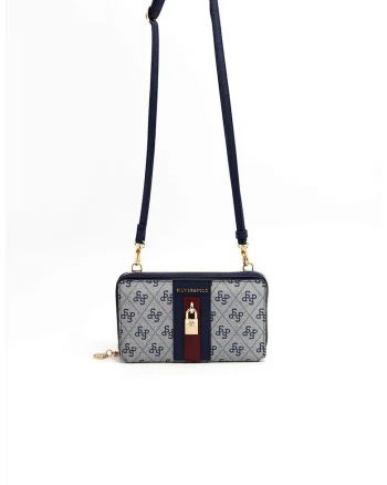 Geanta crossbody din piele ecologica, Gri deschis/Albastru inchis