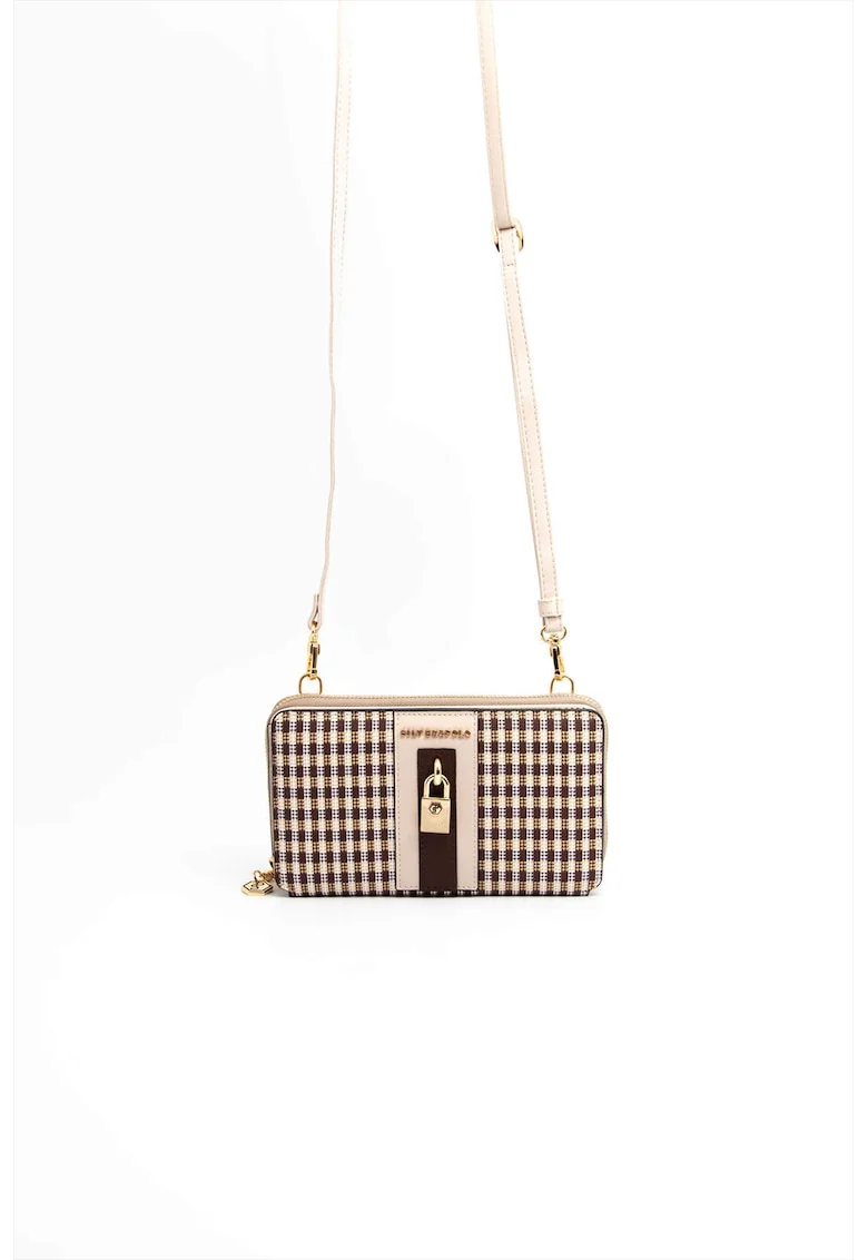 Geanta crossbody din piele ecologica cu bareta ajustabila si detasabila, Maro inchis/Bej