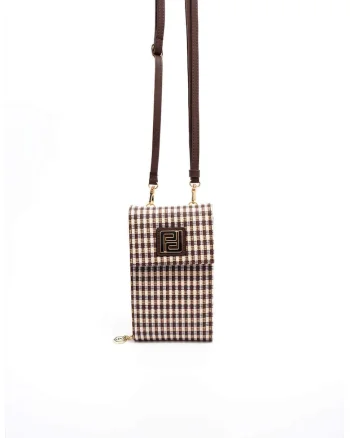 Geanta crossbody din piele ecologica cu model in carouri, Maro inchis/Bej deschis